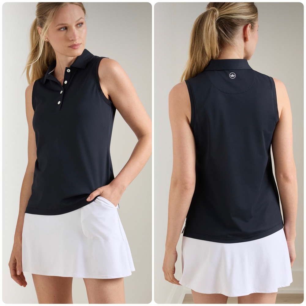 Peter Millar Womens Black Banded Sport Mesh Sleeveless Golf Outdoor Polo Size S